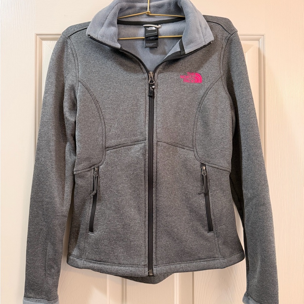 The North Face Women's Gray Fleece Jacket with Pink Logo